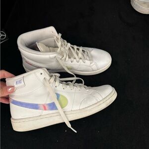 Nike White High-Top Sneakers with Blue and Green Accents
